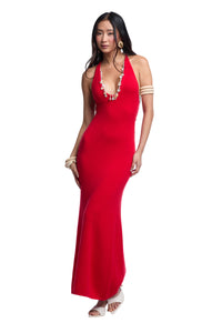 vestido de playa largo rojo halter frontal capittana