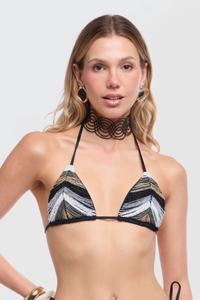 Noe Beads Black & Beige Bikini Top