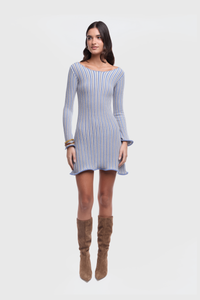 Evelyn Stripes Steel Blue Mini Dress