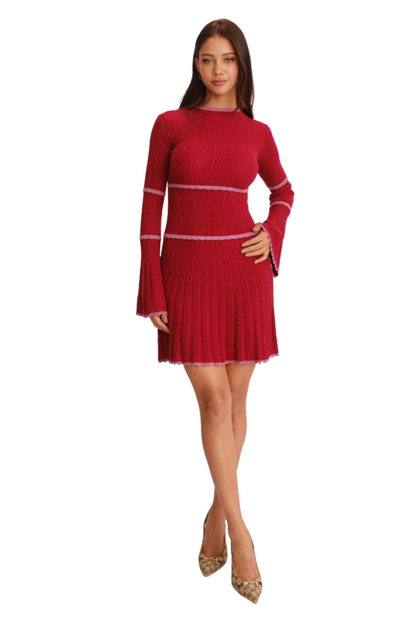 Fatima Burgundy Dress Vista Frontal 1