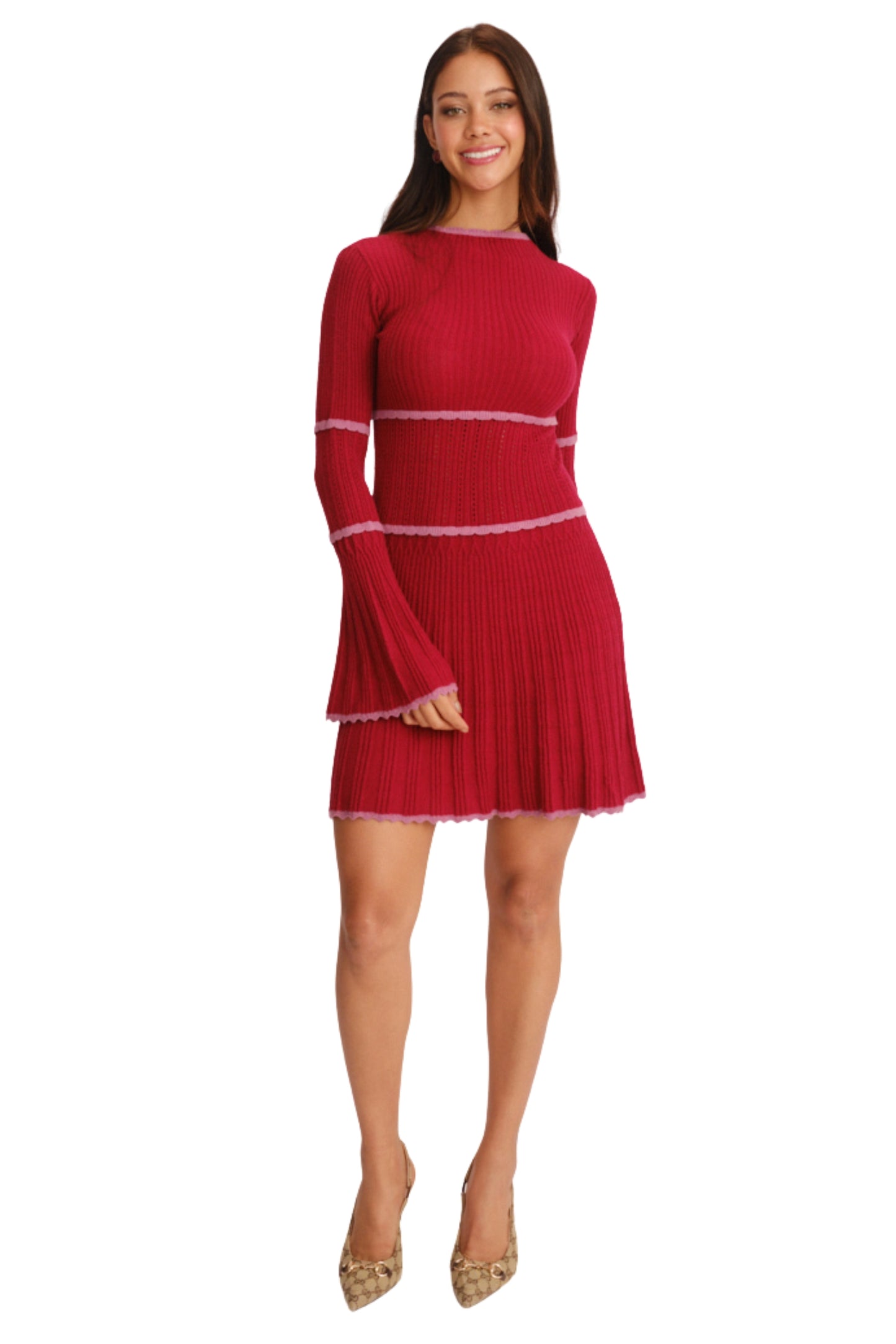 Fatima Burgundy Dress Vista Frontal 2