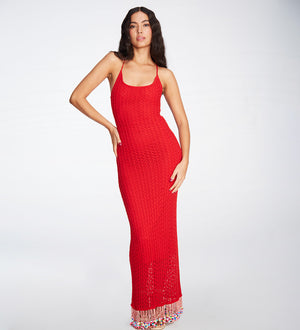 Ali Beads Knitted Red Dress