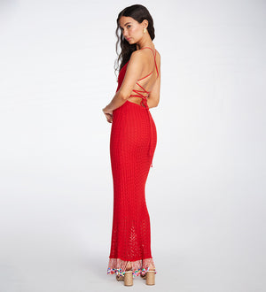 Ali Beads Knitted Red Dress